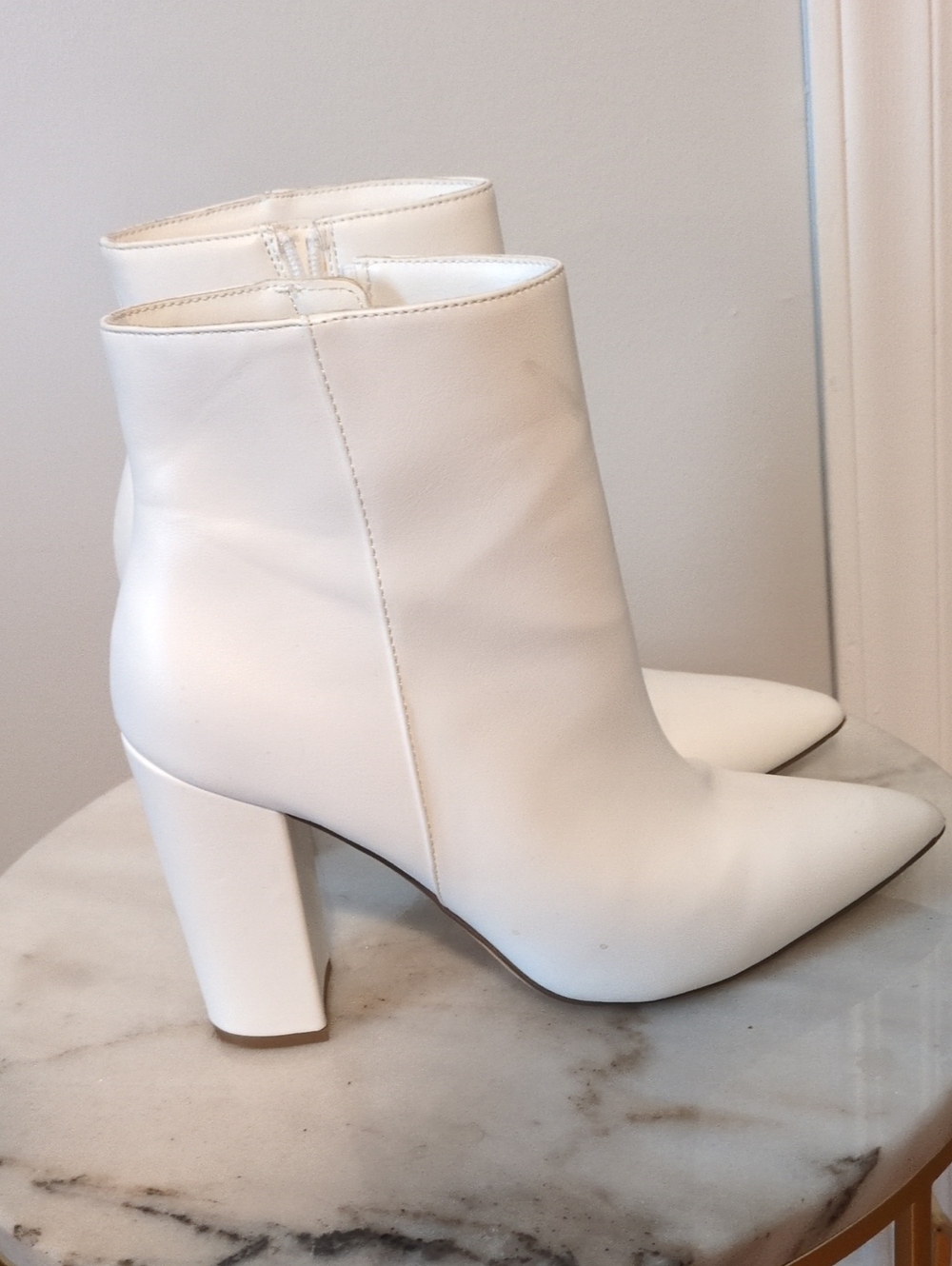 JustFab White Pointed-Toe Block Heel Ankle Boots